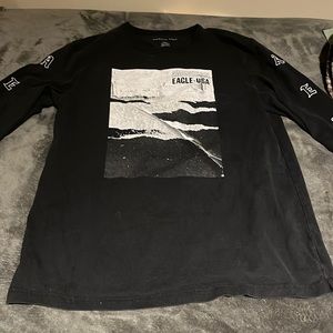 Black American Eagle Graphic Long-Sleeve Shirt.
